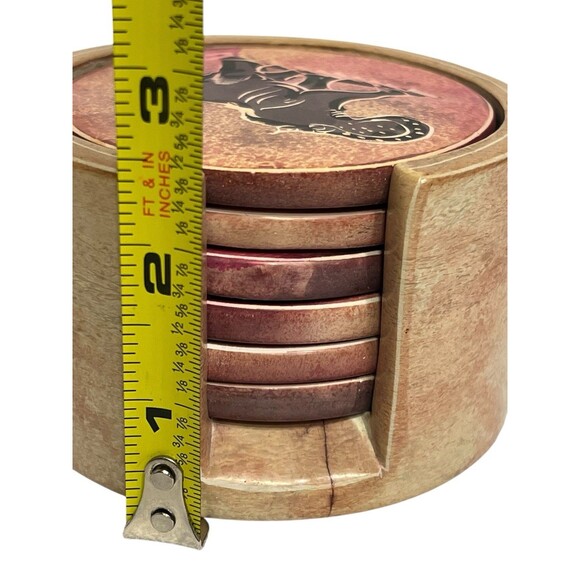 Safari Animal Soapstone Coaster Set | 6pc Hand Carved + Holder | Boho Vintage - Picture 9 of 12